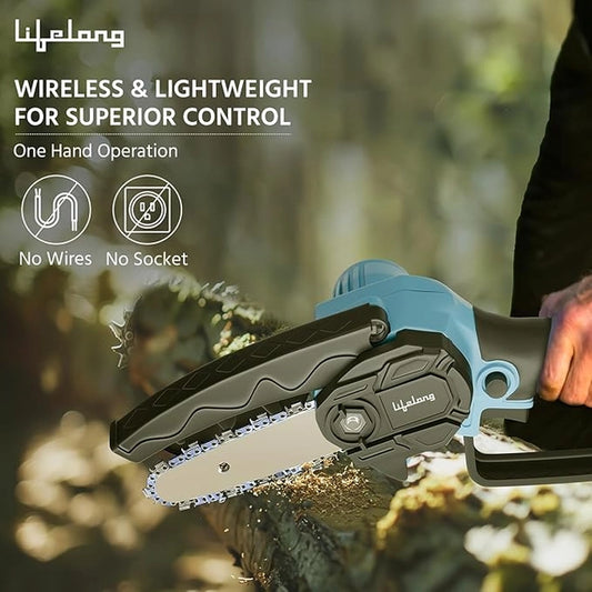 Cordless Mini Chainsaw 6-Inch | 20V Rechargeable Electric Pruning Saw with 2 Batteries, Extra Chain & Carry Case