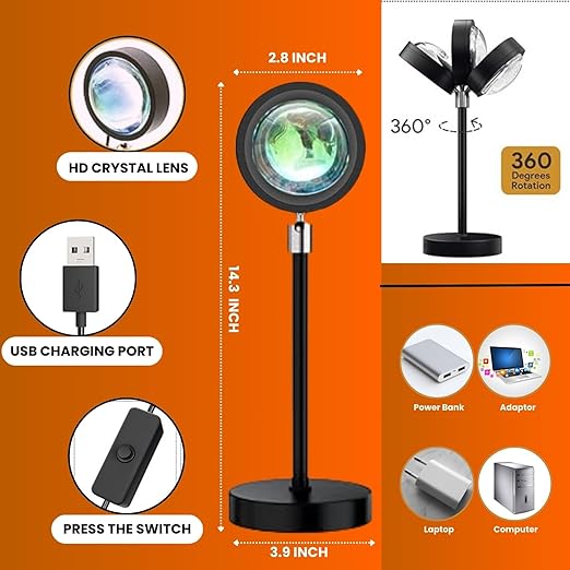 One94Store RGB Sunset Projection Lamp – 16 Color Modes LED Night Light with Remote for Bedroom, Romantic Decor, Valentine Day Gift, Love Gift for Her, Couple Gift, Ambient Mood Lighting