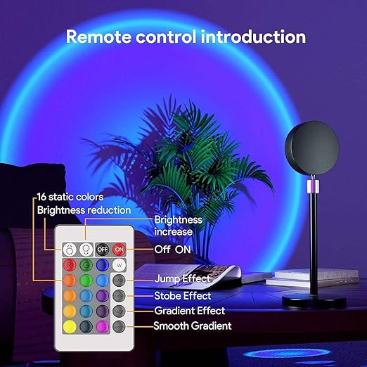 One94Store RGB Sunset Projection Lamp – 16 Color Modes LED Night Light with Remote for Bedroom, Romantic Decor, Valentine Day Gift, Love Gift for Her, Couple Gift, Ambient Mood Lighting