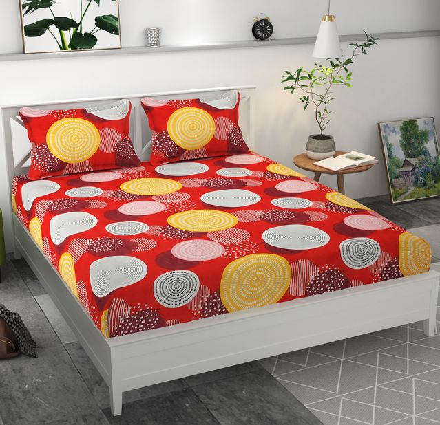Premium MICROFIBER ELASTIC FITTED DOUBLE BEDSHEET WITH TWO PILLOW COVERS (70X76X6 Inches)