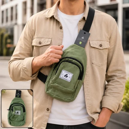 Men Multi Pocket Sling Crossbody Chest Bag Compact Canvas Bag