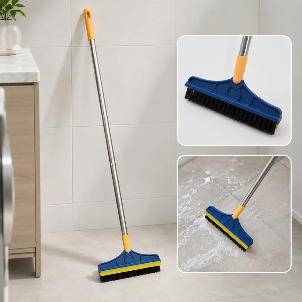 7928 Floor Cleaning Brush – Long Handle 2-in-1 Wiper & Scrubber | Velvet Wipe - Image 1