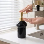 Black Glass Liquid Soap Dispenser Bottle with Gold Pump Refillable
